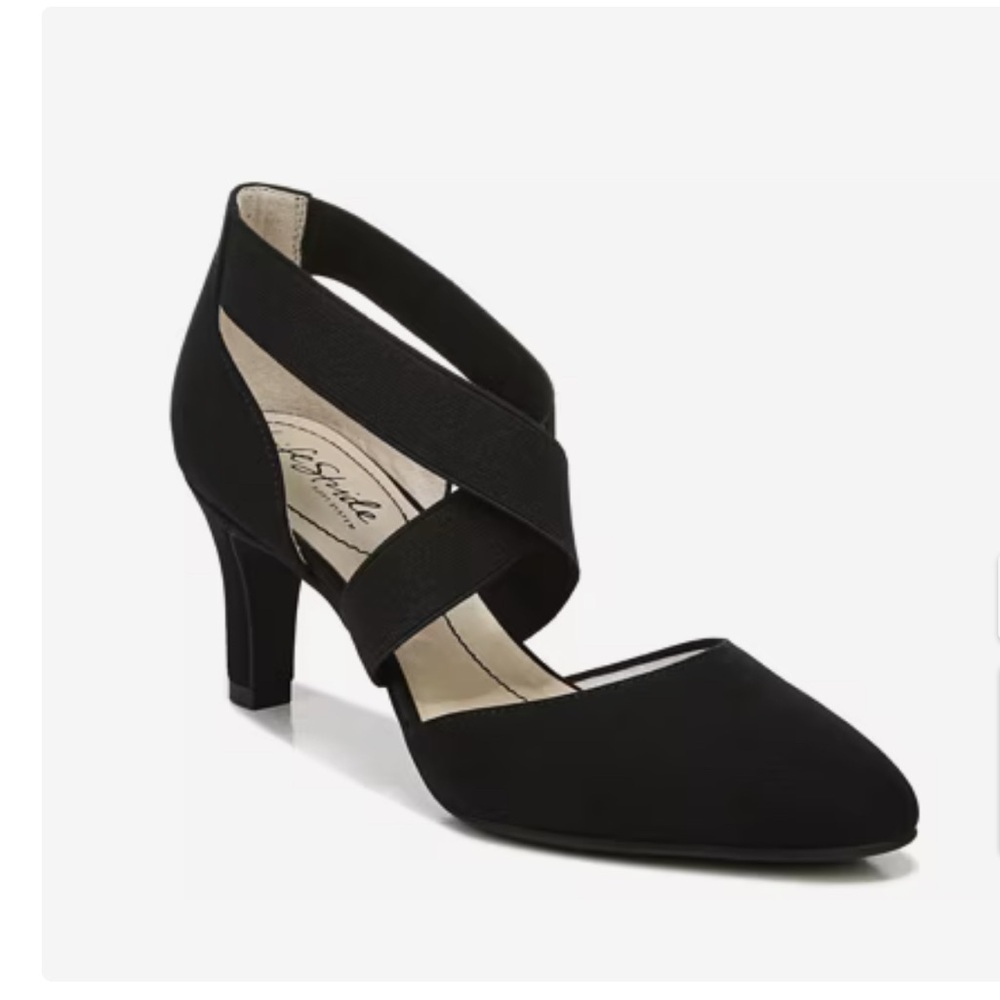 Life Stride Black Heels with Block Heel and Slip-On Design WIDE WIDTH